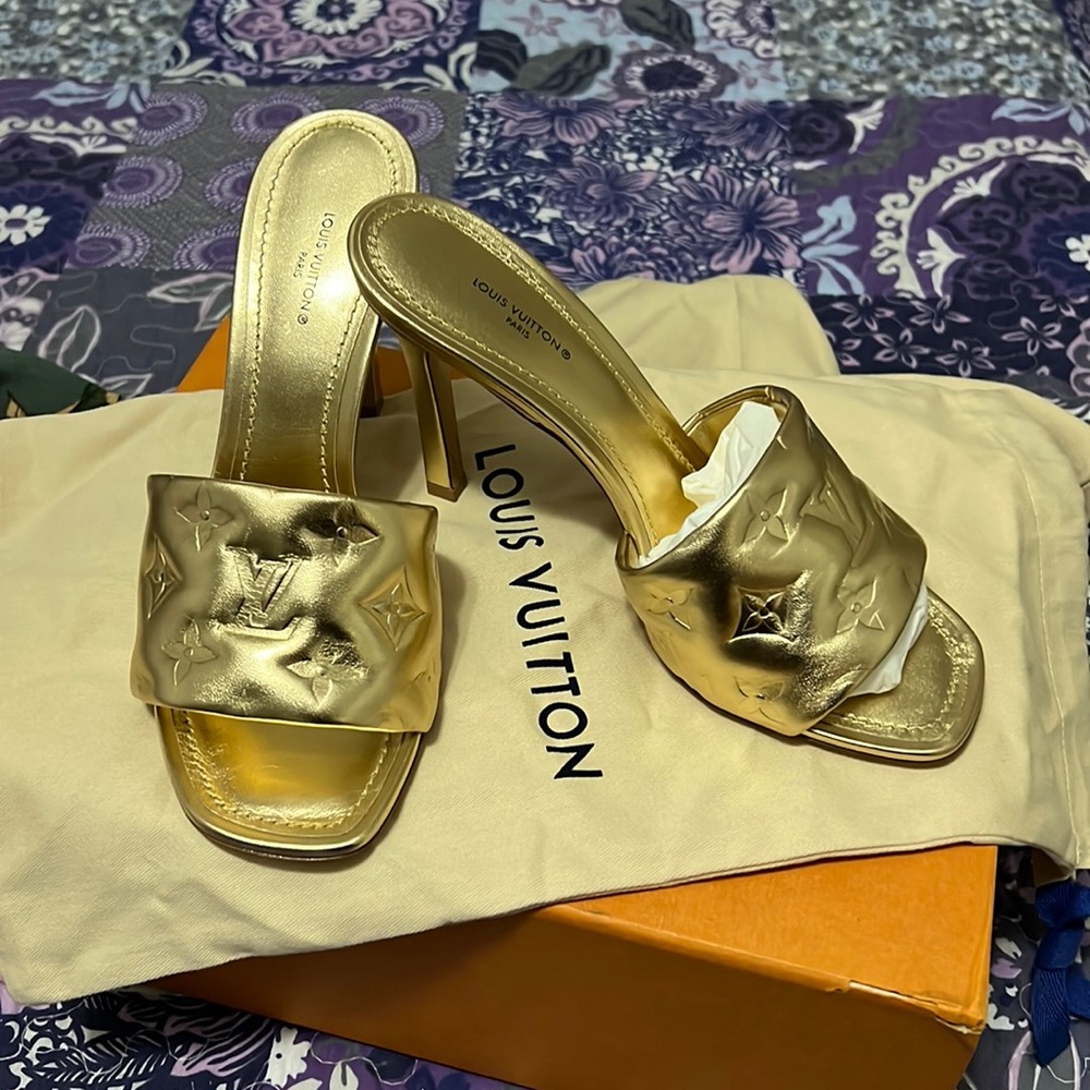 Louis Vuitton Revival Mule Monogram gold Heel Padded Heels Sandals